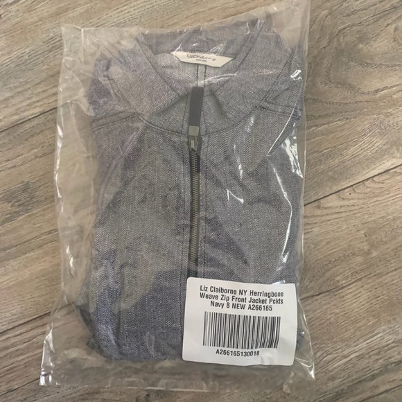 NWT LIZ CLAIBORNE NY HERRINGBONE NAVY ZIP JACKET 8 - Picture 9 of 11